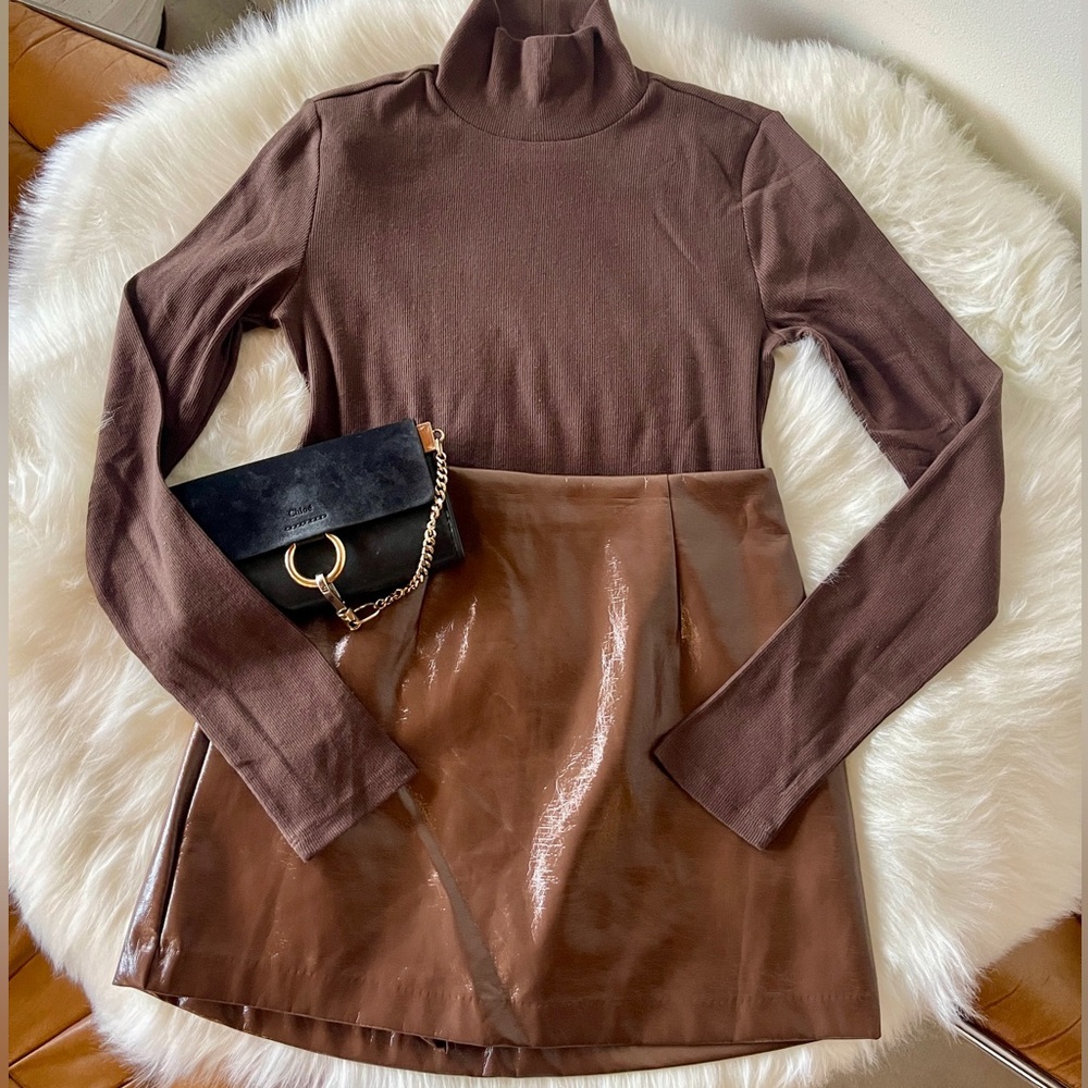 Abercrombie & Fitch Brown Vegan Leather / Patent Leather mini skirt / skort